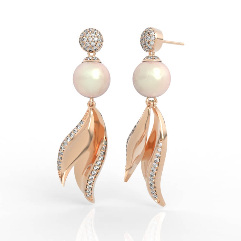 Wing Leaf Pearl Earrings CAD
