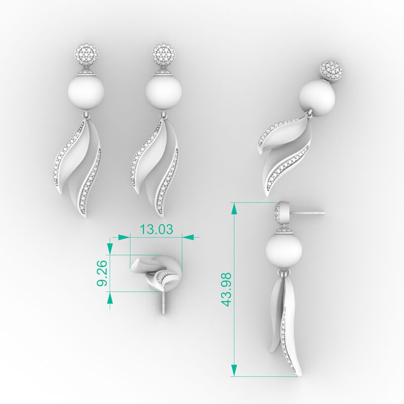 Wing Leaf Pearl Earrings CAD
