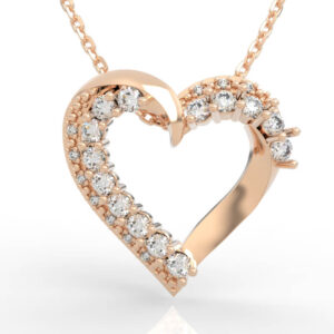 Asymmetric diamond open heart pendant with pavé side and graduated prong-set side