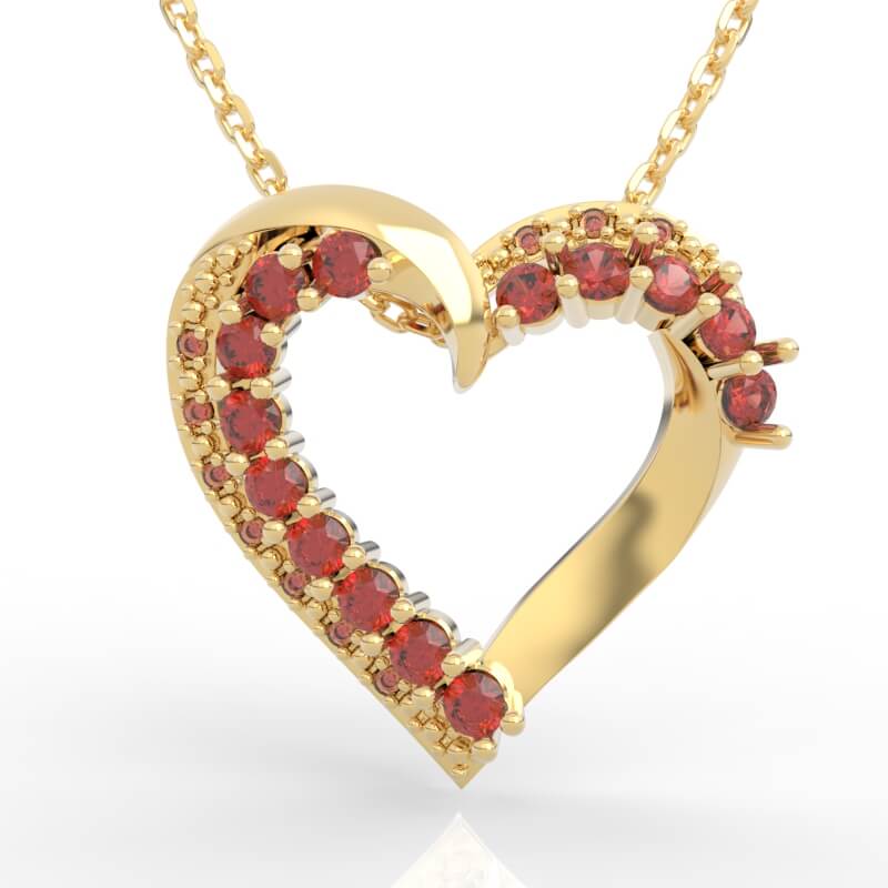Asymmetric diamond open heart pendant with pavé side and graduated prong-set side