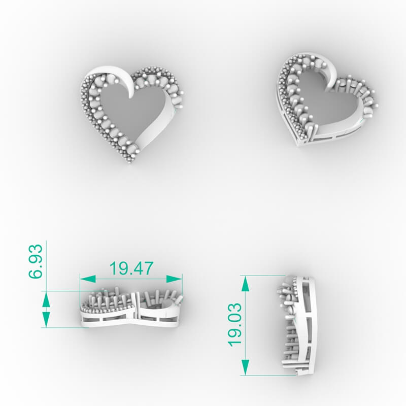 Asymmetric diamond open heart pendant with pavé side and graduated prong-set side