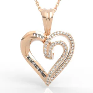 Asymmetric swirl heart pendant CAD model with curling pavé heart swirl