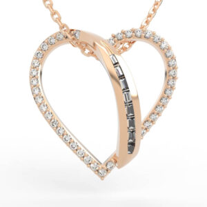 Round diamond bypass heart pendant STL with graduated baguette channel strip
