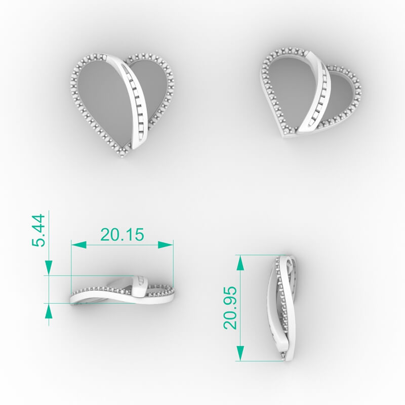 Round diamond bypass heart pendant STL with graduated baguette channel strip