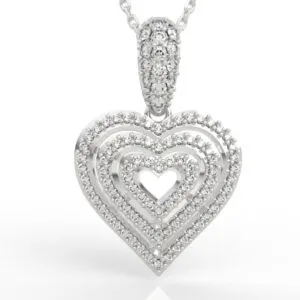 Concentric halo heart pendant CAD model with triple nested pavé heart rows