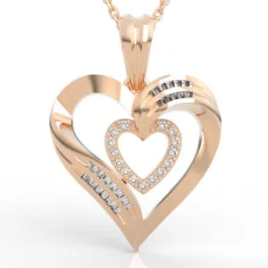 Contemporary nested heart jewelry design with pavé mini heart center