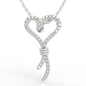 Knotted Heart Diamond Necklace with cinched coil wrap and dangling tassel strands