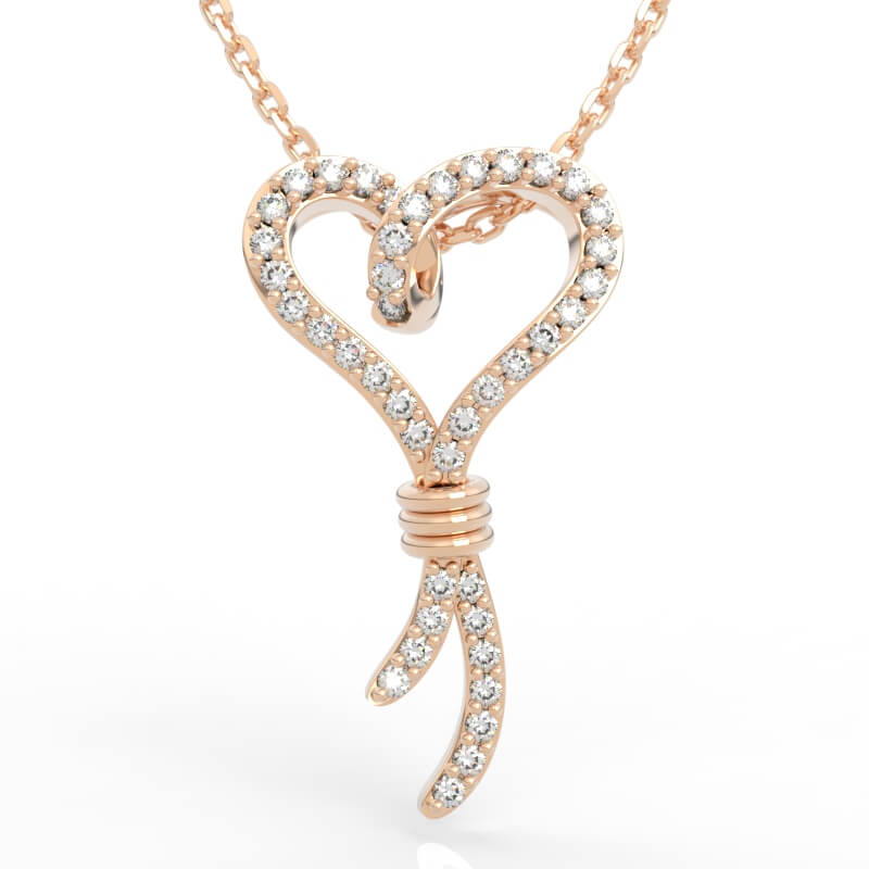 Knotted Heart Diamond Necklace with cinched coil wrap and dangling tassel strands