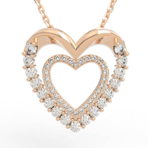 Layered Heart Diamond Necklace with nested pavé heart outline and polished crown bail