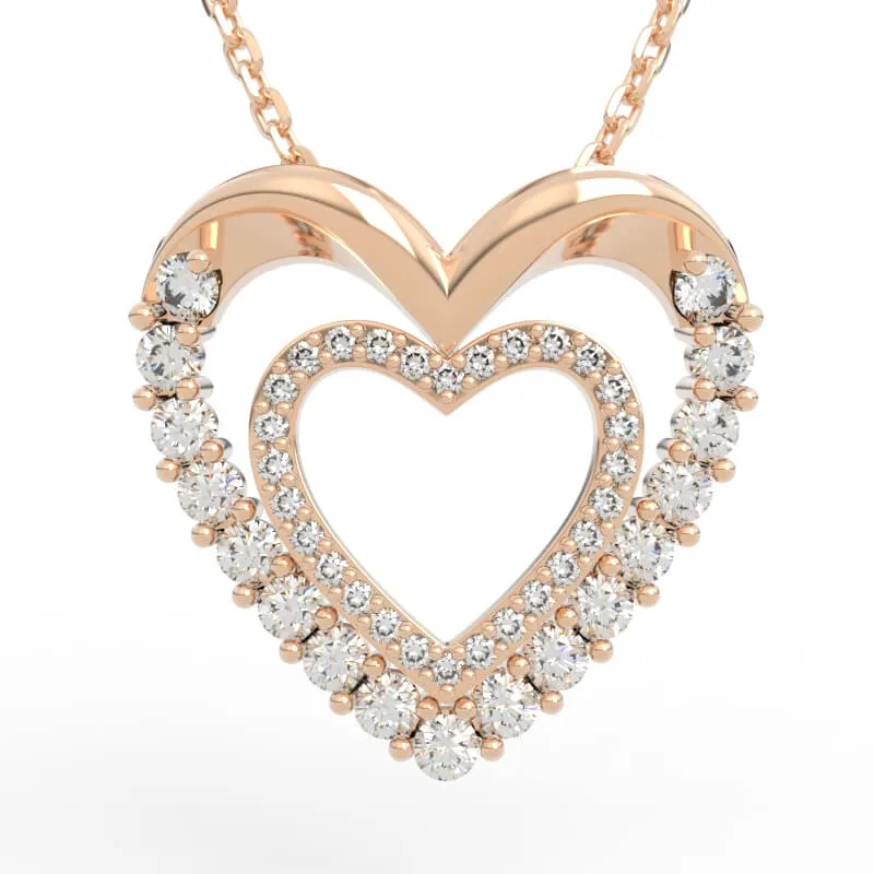 Layered Heart Diamond Necklace with nested pavé heart outline and polished crown bail