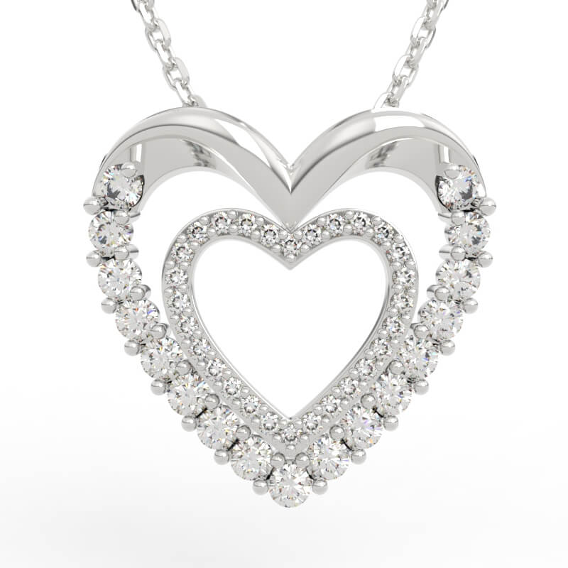 Layered Heart Diamond Necklace with nested pavé heart outline and polished crown bail