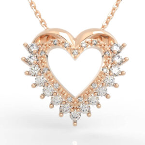 Round Diamond Open Heart Pendant 3D Model with graduated fringe halo silhouette