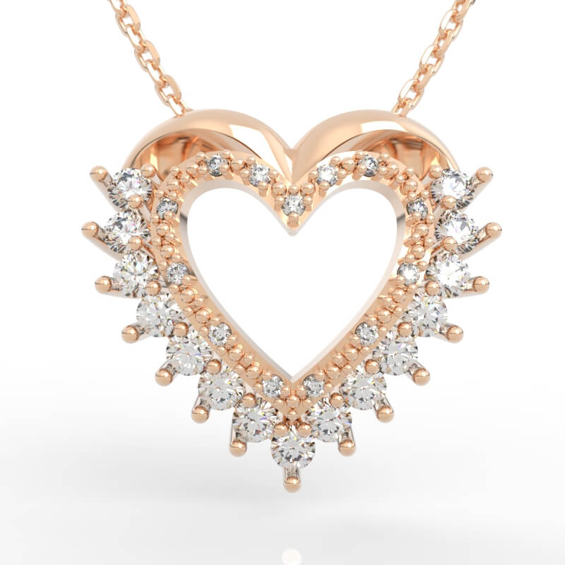 Round Diamond Open Heart Pendant 3D Model with graduated fringe halo silhouette