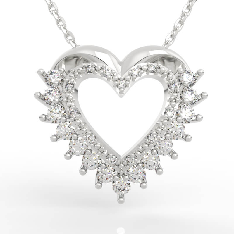 Round Diamond Open Heart Pendant 3D Model with graduated fringe halo silhouette