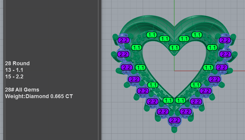 Round Diamond Open Heart Pendant 3D Model with graduated fringe halo silhouette