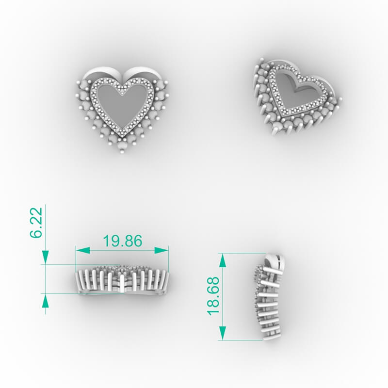 Round Diamond Open Heart Pendant 3D Model with graduated fringe halo silhouette