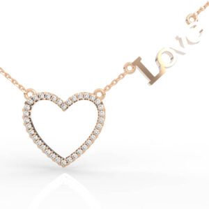 Feminine Heart Love Word Jewelry Design with pavé diamond heart and script Love charm