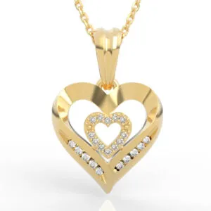 Heart within heart pendant with pavé mini heart center and polished frame