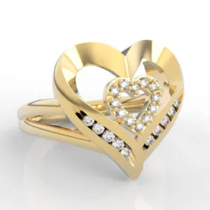 Heart within heart ring with pavé mini heart center and split shank band