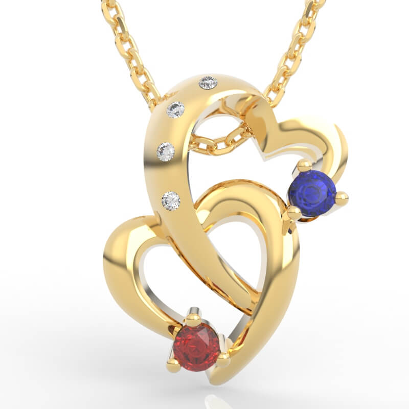 Interlocking double heart pendant CAD model with bezel-set diamond trail accent