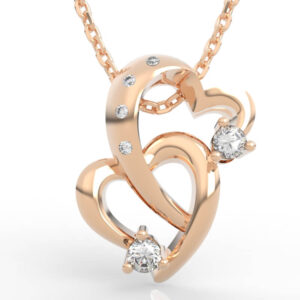 Interlocking double heart pendant CAD model with bezel-set diamond trail accent