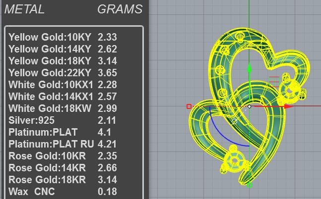 Interlocking double heart pendant CAD model with bezel-set diamond trail accent