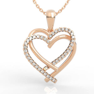 Interwoven diamond heart jewelry design pendant with crossed pavé and plain wire strands