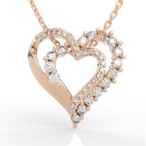 Asymmetric Double Heart Pendant STL File with offset polished and diamond heart strands