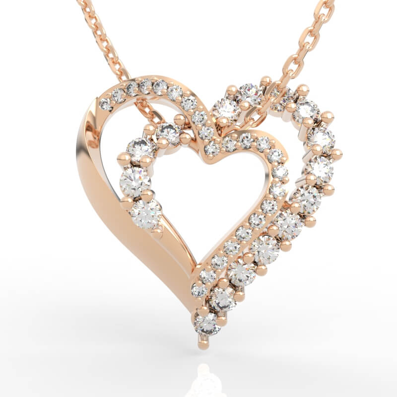 Asymmetric Double Heart Pendant STL File with offset polished and diamond heart strands