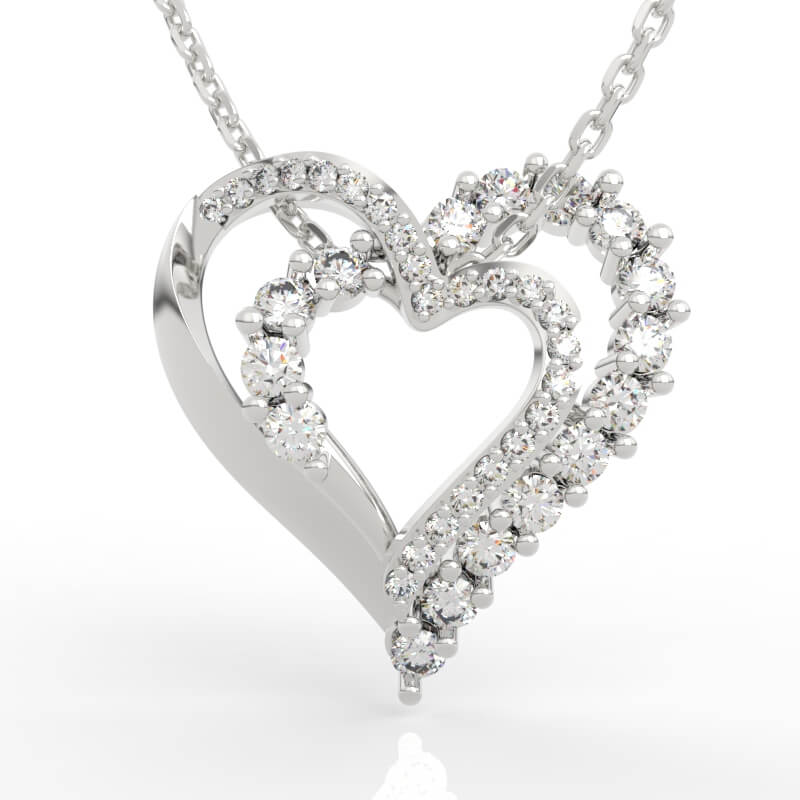 Asymmetric Double Heart Pendant STL File with offset polished and diamond heart strands