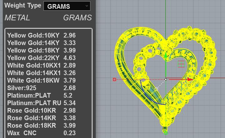 Asymmetric Double Heart Pendant STL File with offset polished and diamond heart strands