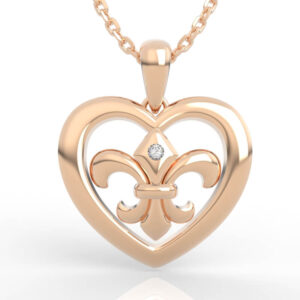 Open frame fleur-de-lis heart pendant CAD model with round diamond accent