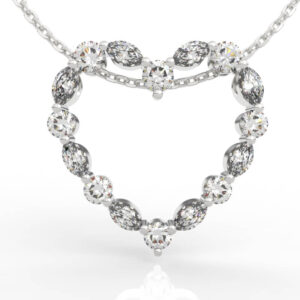 Open heart diamond pendant CAD model with alternating round and marquise diamond border