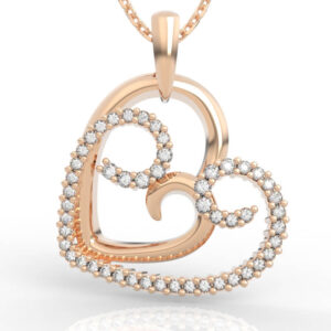 Pavé diamond scroll heart pendant with dense diamond border and scroll flourish