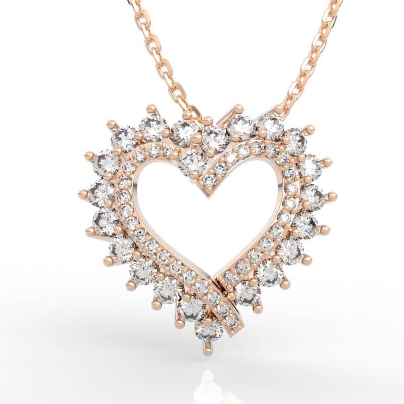 Sparkle Halo Open Heart Necklace with sunburst diamond spikes and crossed strap top