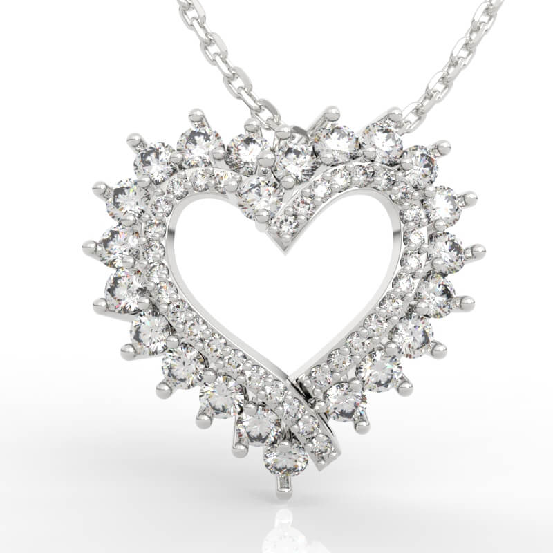 Sparkle Halo Open Heart Necklace with sunburst diamond spikes and crossed strap top