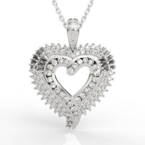 Casting ready sunburst heart pendant CAD model with double heart pavé halo
