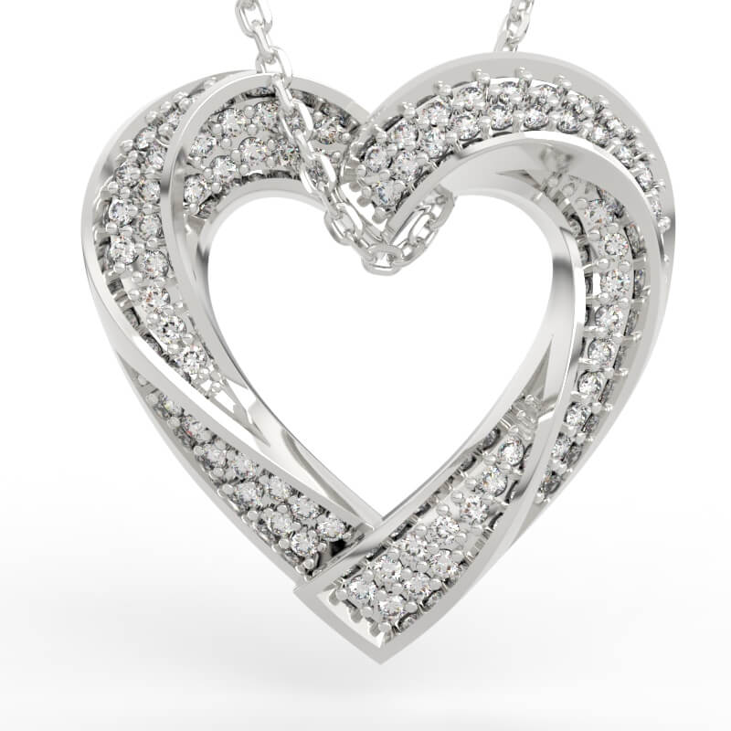 Twisted heart pavé pendant with interlocking diamond crossover bands