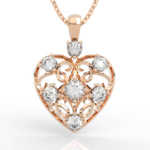 Vintage filigree diamond heart pendant with scrollwork lattice and diamond cluster center