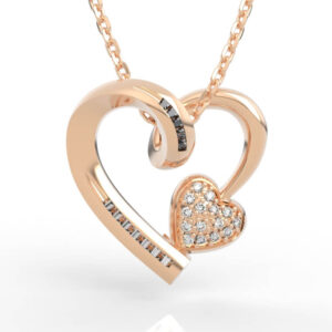 Asymmetric pavé heart pendant with swirl loop frame and fused solid pavé heart charm