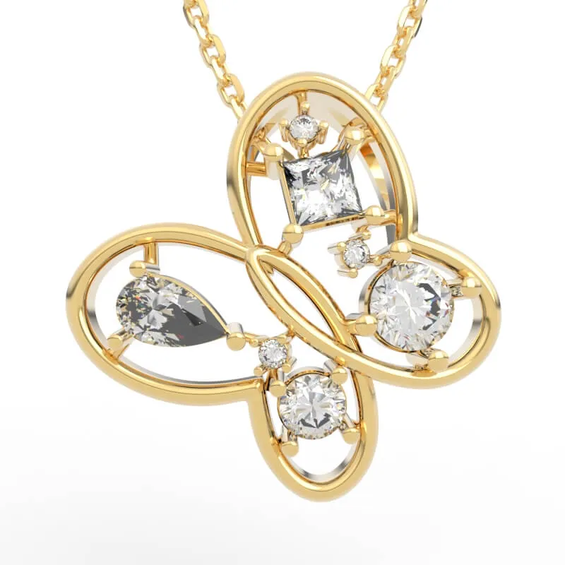 Birthstone family butterfly necklace with varied stone sizes and interlocking looped wings