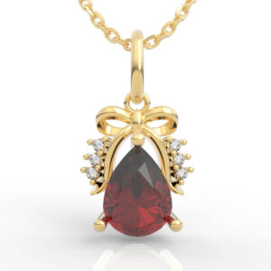 Casting ready bow pear pendant CAD model with open bow loop and prong-set pear drop stone