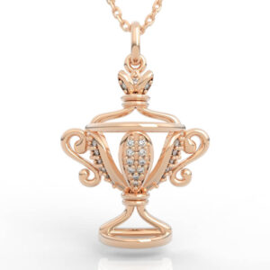 Diamond trophy charm pendant with scroll handles and pavé marquise panel