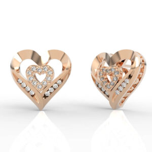 Pavé heart earrings with nested diamond heart and diagonal stone row