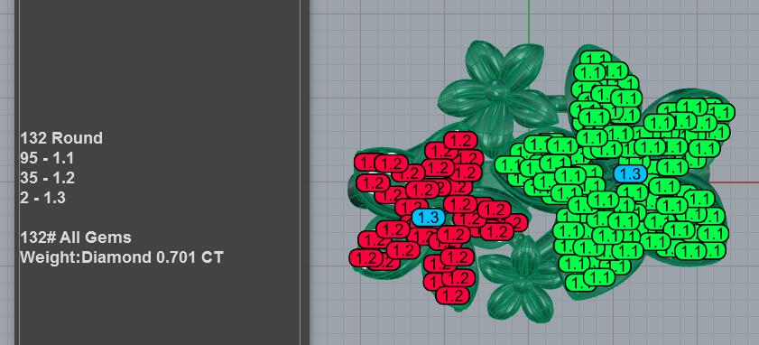 Floral cluster diamond ring CAD model with pavé-petal blossoms and asymmetric flower arrangement