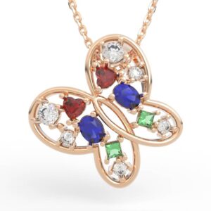 Interlocking wing butterfly jewelry design with infinity-style looped wings and diamond cluster