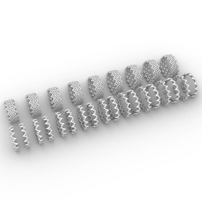 Moroccan quatrefoil lattice crown ring CAD model with pierced tile pattern and two-tone crown edges