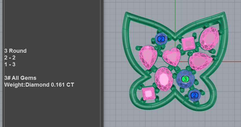 Open frame cluster butterfly pendant CAD model with mixed-shape diamond cluster