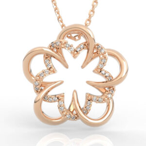 Open loop flower pendant CAD model with interlocking crescent petals and pavé lining
