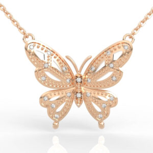 Open Wing Filigree Butterfly Necklace CAD Model, Filigree Butterfly Pendant STL File, open wing diamond design
